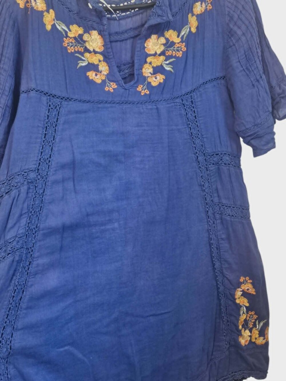 Blue Free People "Perfectly Victorian" Mini Dress Floral Embroidery Boho Size S - Picture 6 of 8